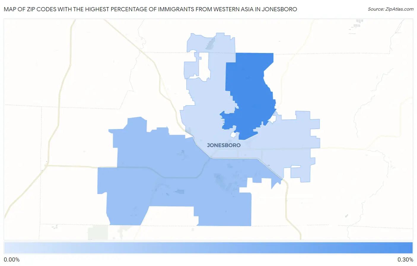 Zip Codes with the Highest Percentage of Immigrants from Western Asia in Jonesboro Map