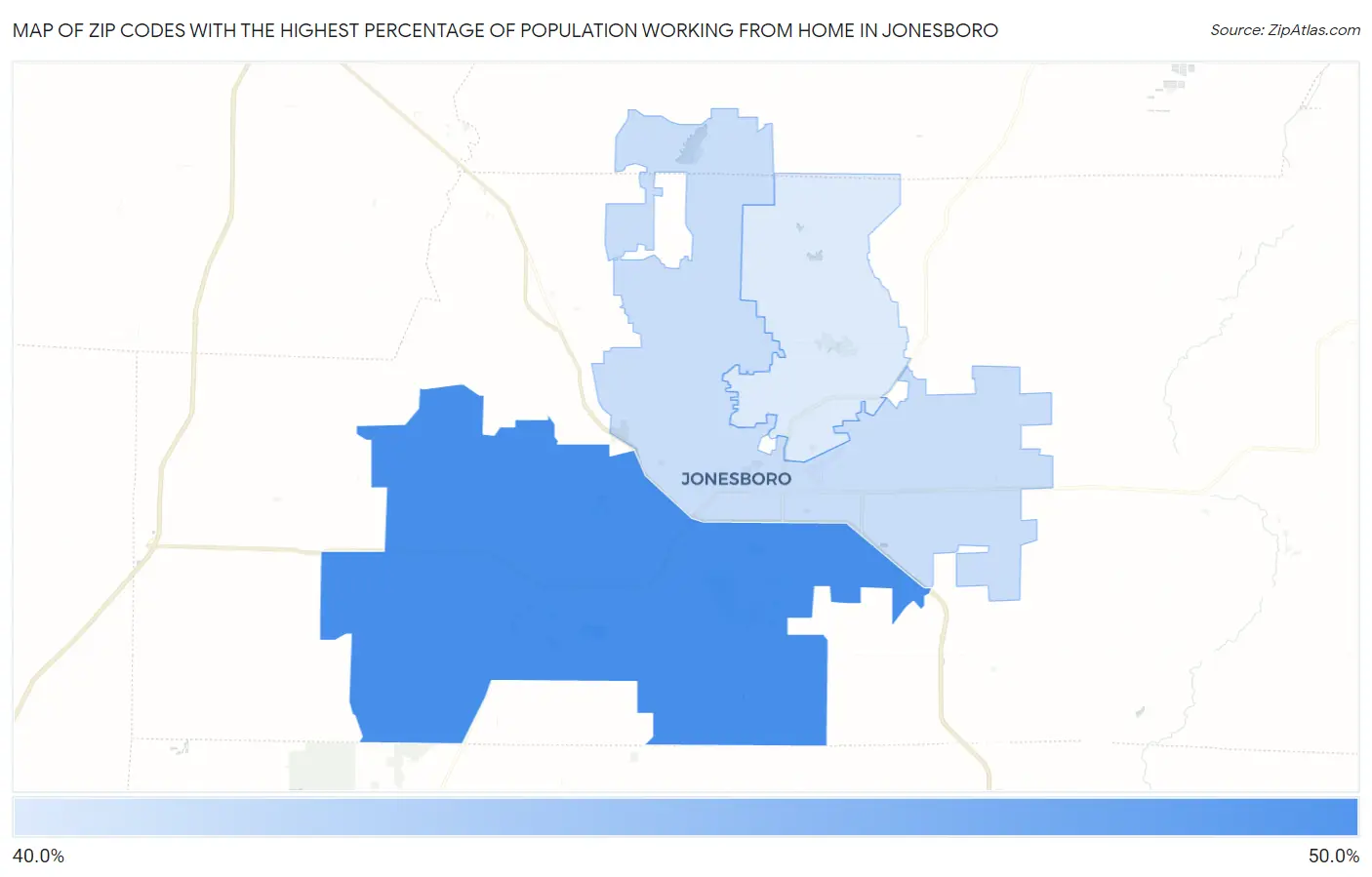 Zip Codes with the Highest Percentage of Population Working from Home in Jonesboro Map