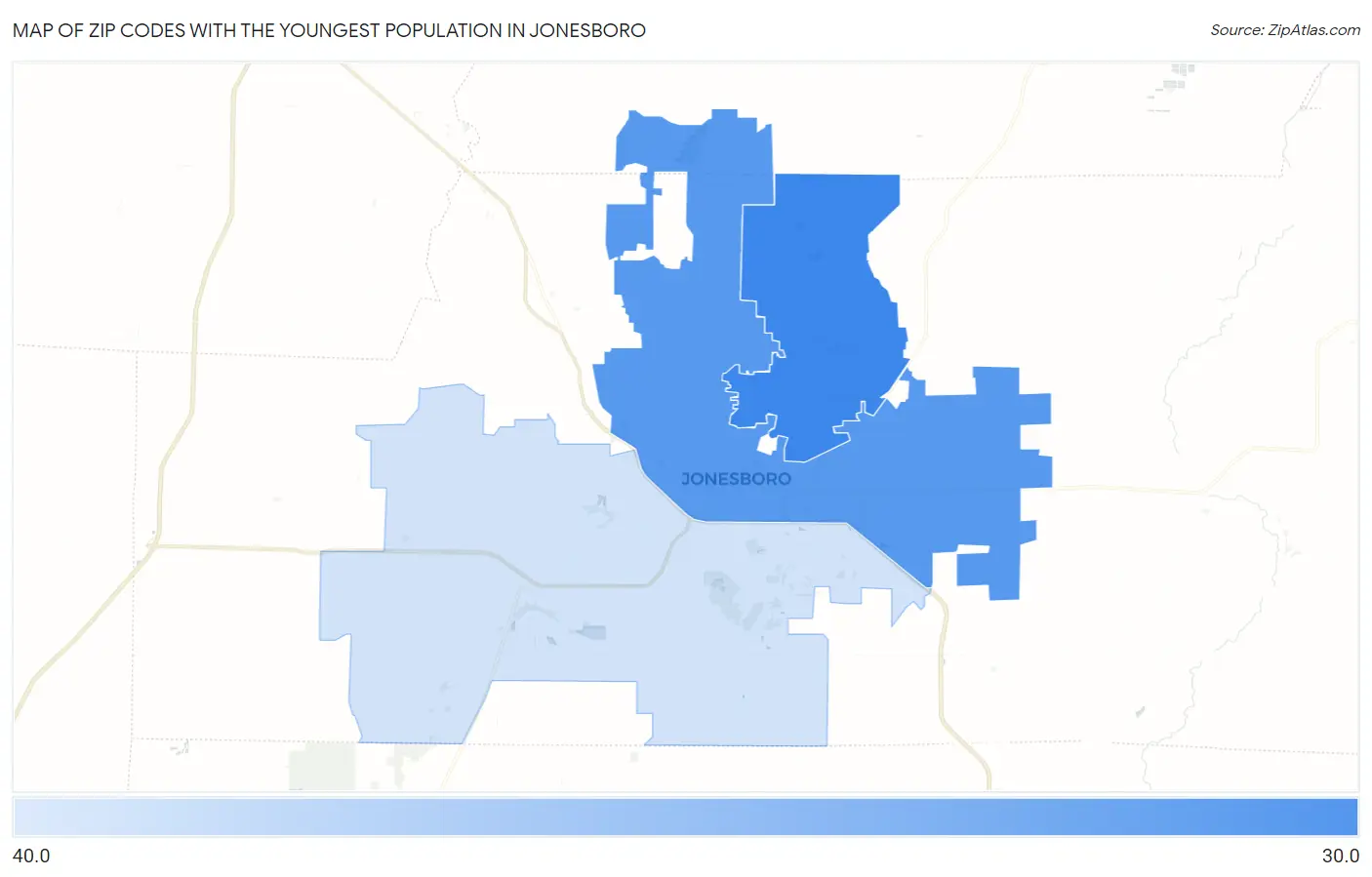 Zip Codes with the Youngest Population in Jonesboro Map