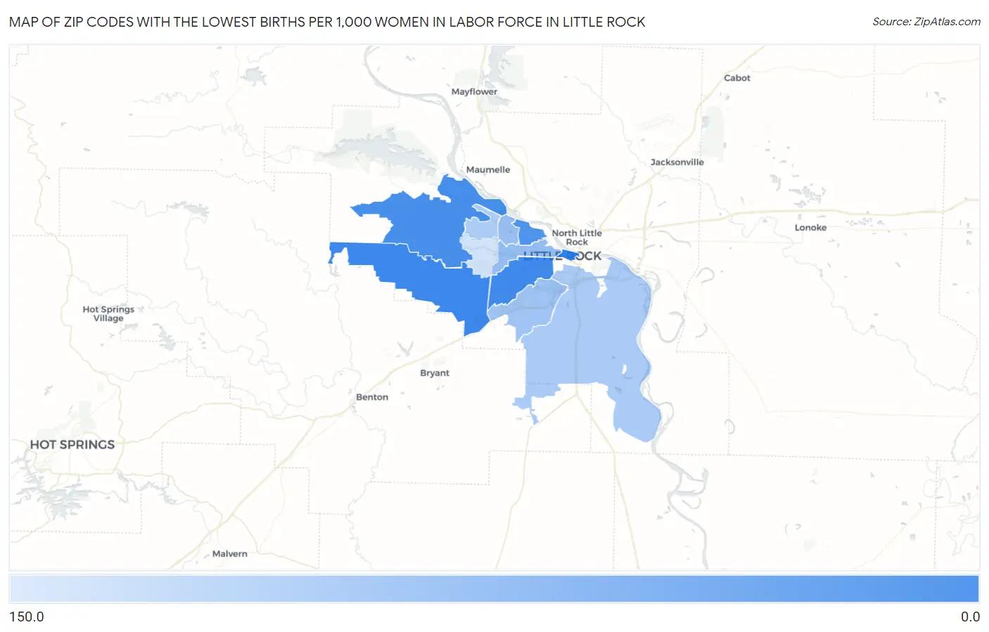 Zip Codes with the Lowest Births per 1,000 Women in Labor Force in Little Rock Map