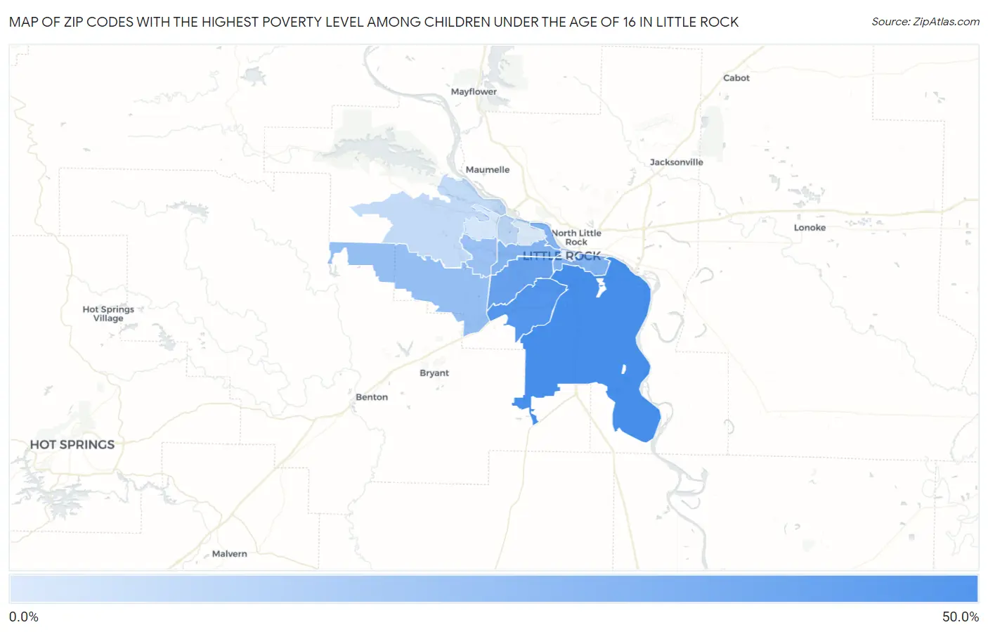 Zip Codes with the Highest Poverty Level Among Children Under the Age of 16 in Little Rock Map