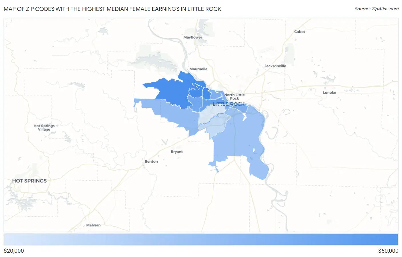 Zip Codes with the Highest Median Female Earnings in Little Rock Map