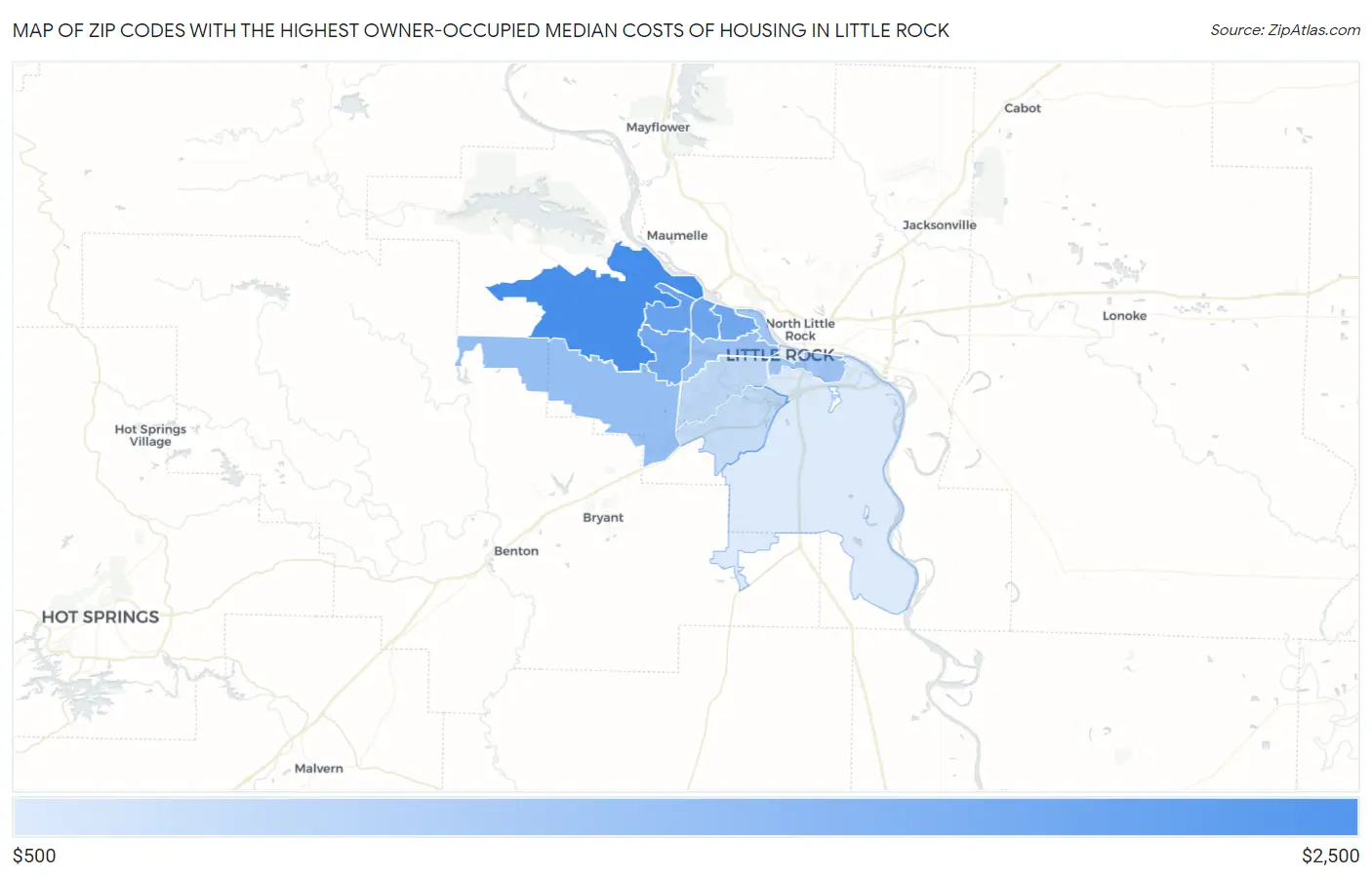 Zip Codes with the Highest Owner-Occupied Median Costs of Housing in Little Rock Map