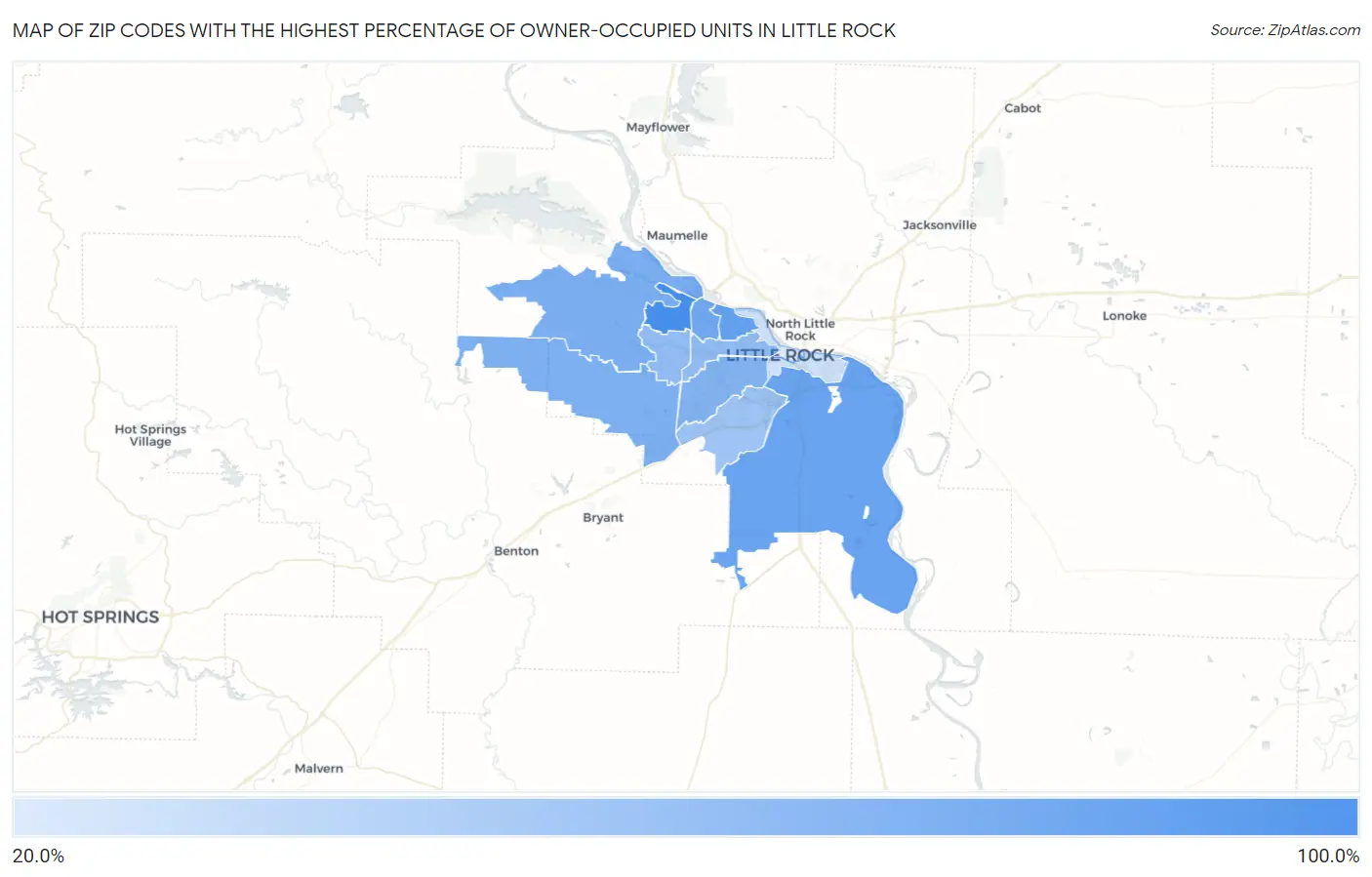Zip Codes with the Highest Percentage of Owner-Occupied Units in Little Rock Map
