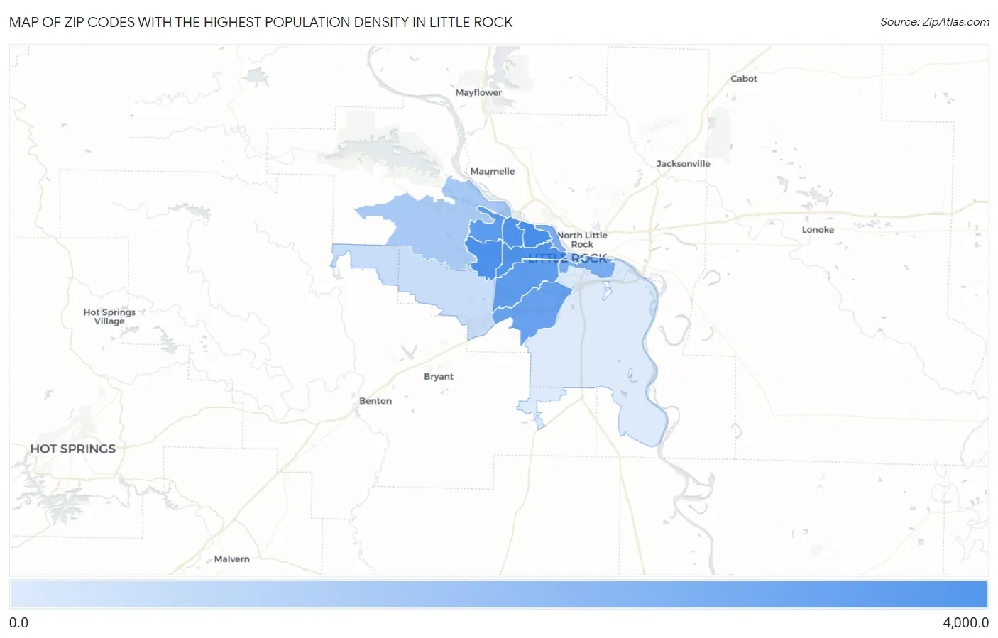 Zip Codes with the Highest Population Density in Little Rock Map