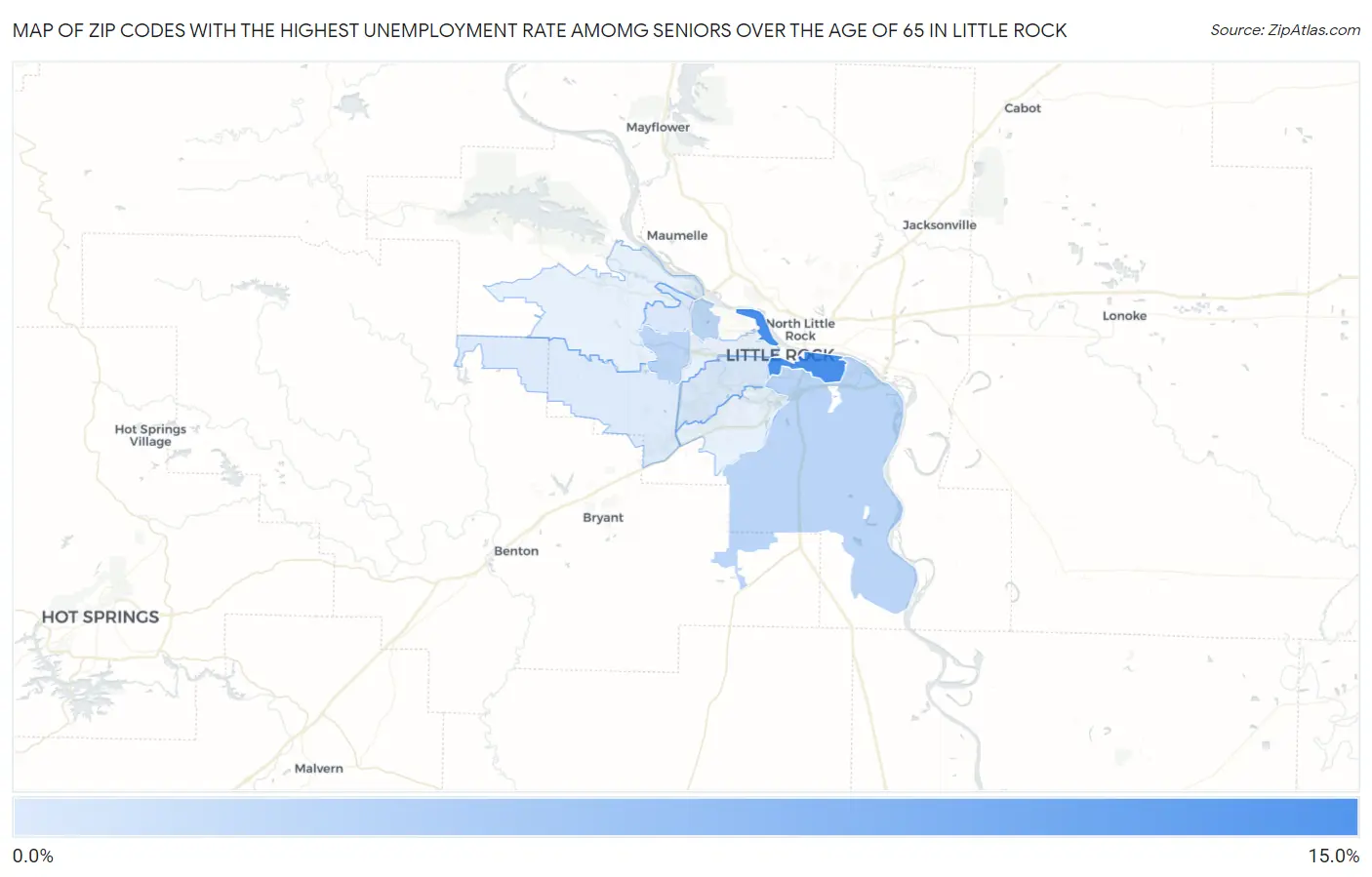Zip Codes with the Highest Unemployment Rate Amomg Seniors Over the Age of 65 in Little Rock Map