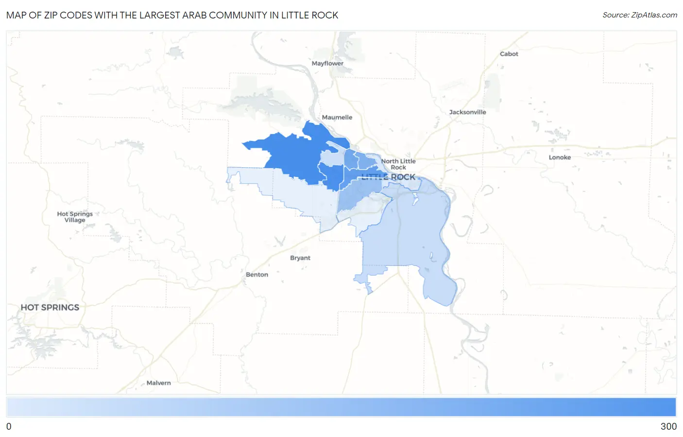Zip Codes with the Largest Arab Community in Little Rock Map