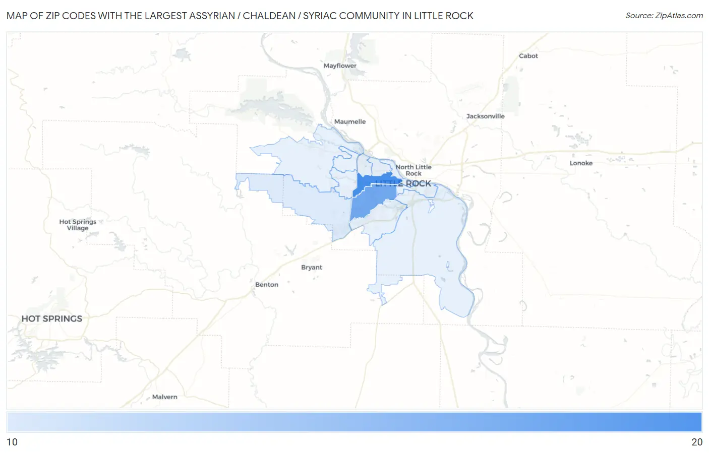 Zip Codes with the Largest Assyrian / Chaldean / Syriac Community in Little Rock Map
