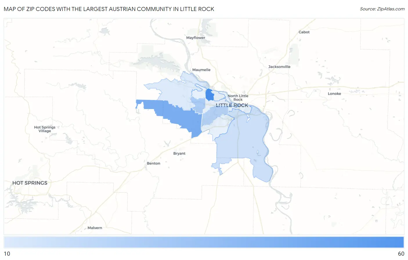 Zip Codes with the Largest Austrian Community in Little Rock Map