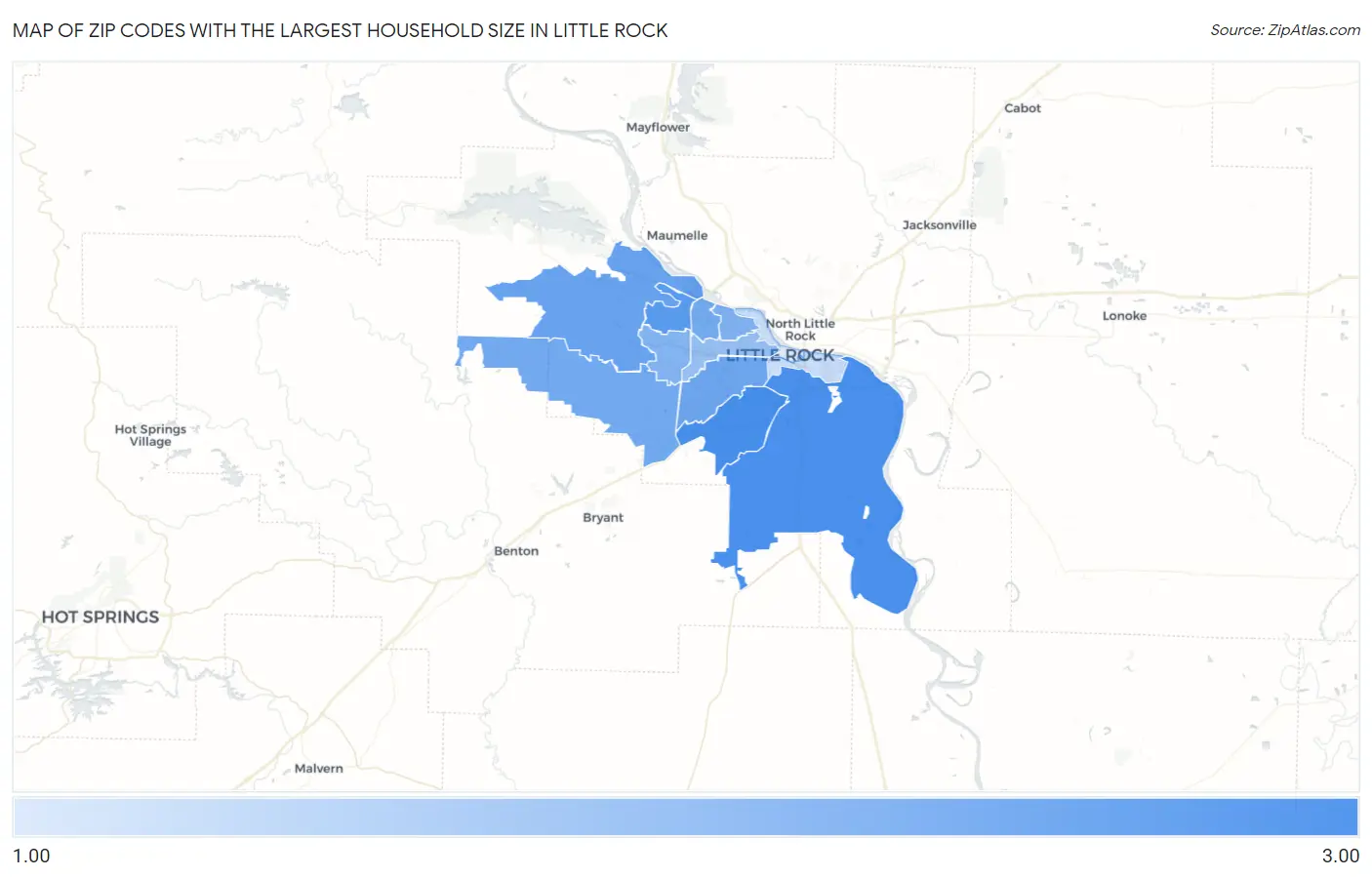 Zip Codes with the Largest Household Size in Little Rock Map
