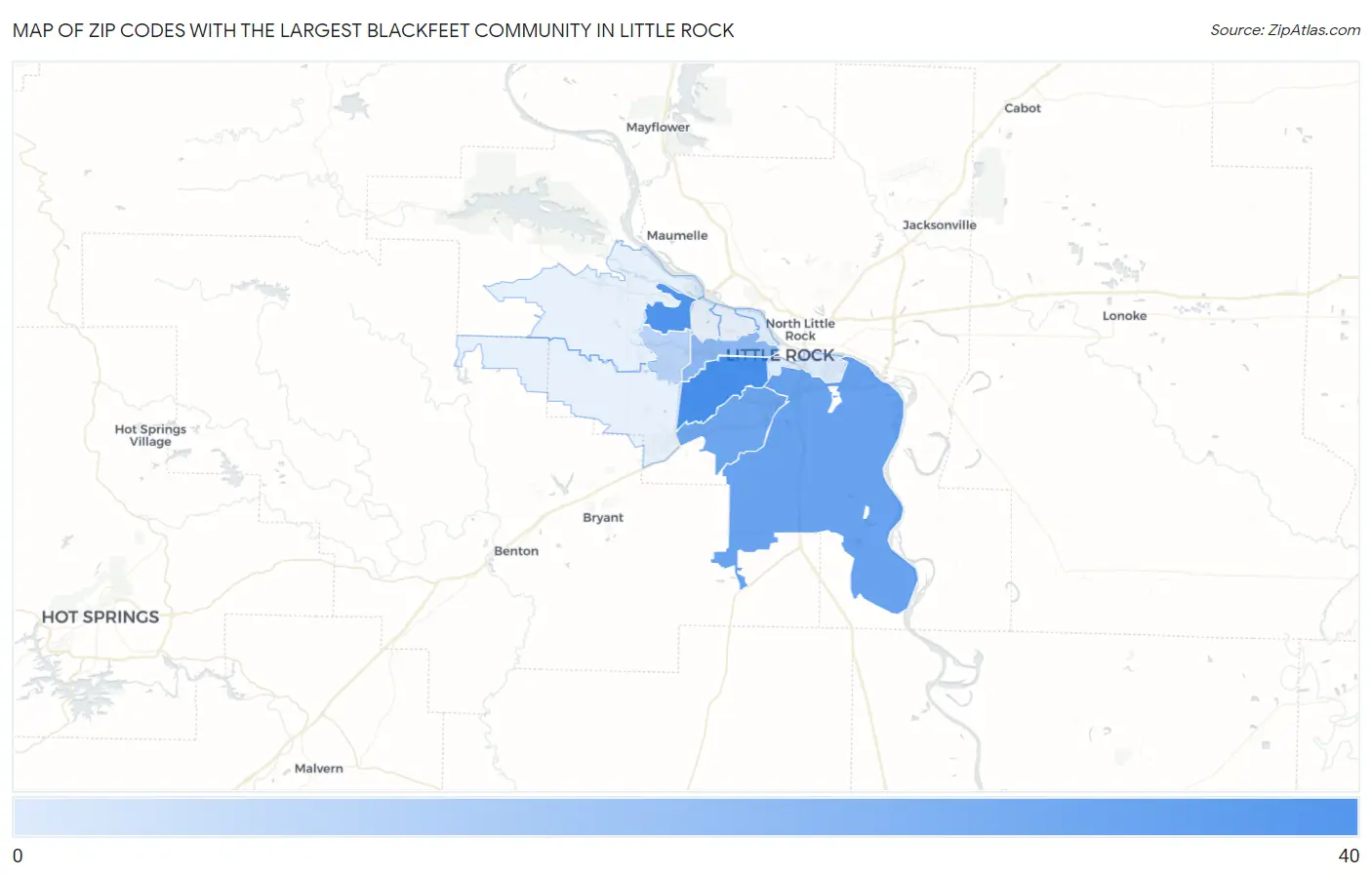 Zip Codes with the Largest Blackfeet Community in Little Rock Map