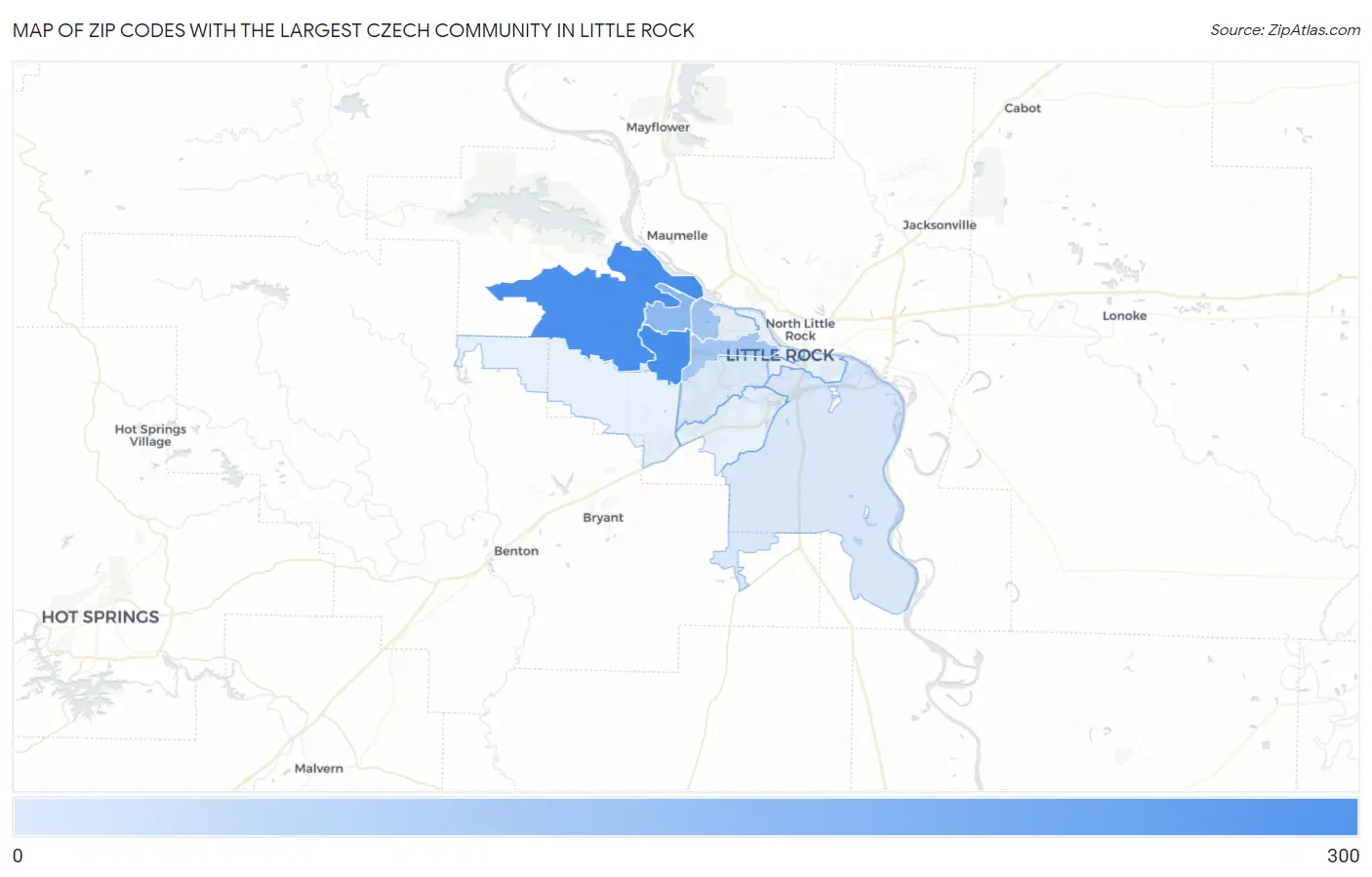 Zip Codes with the Largest Czech Community in Little Rock Map