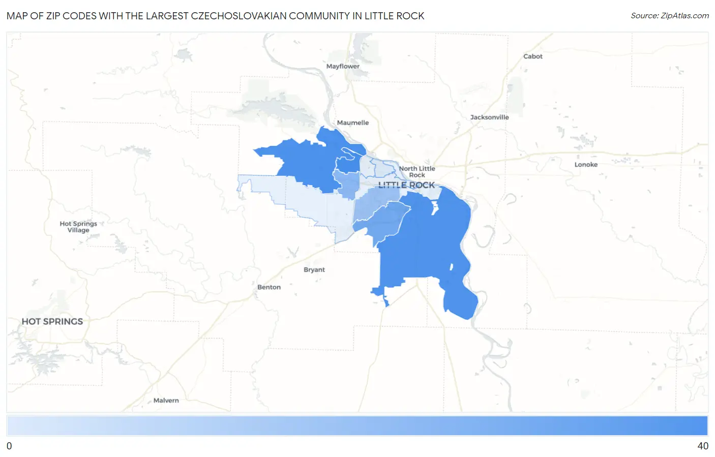 Zip Codes with the Largest Czechoslovakian Community in Little Rock Map