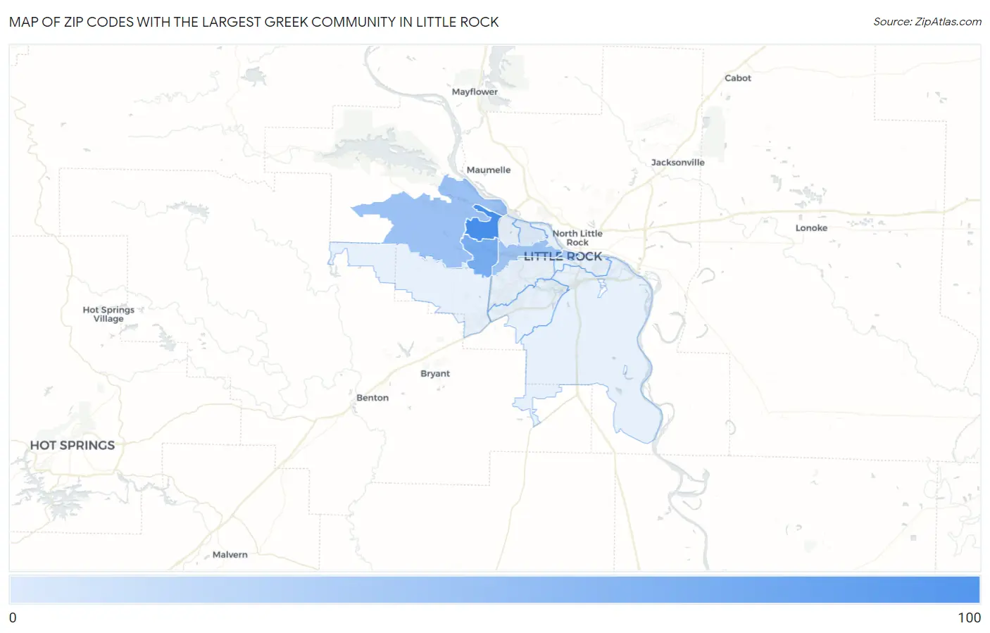 Zip Codes with the Largest Greek Community in Little Rock Map