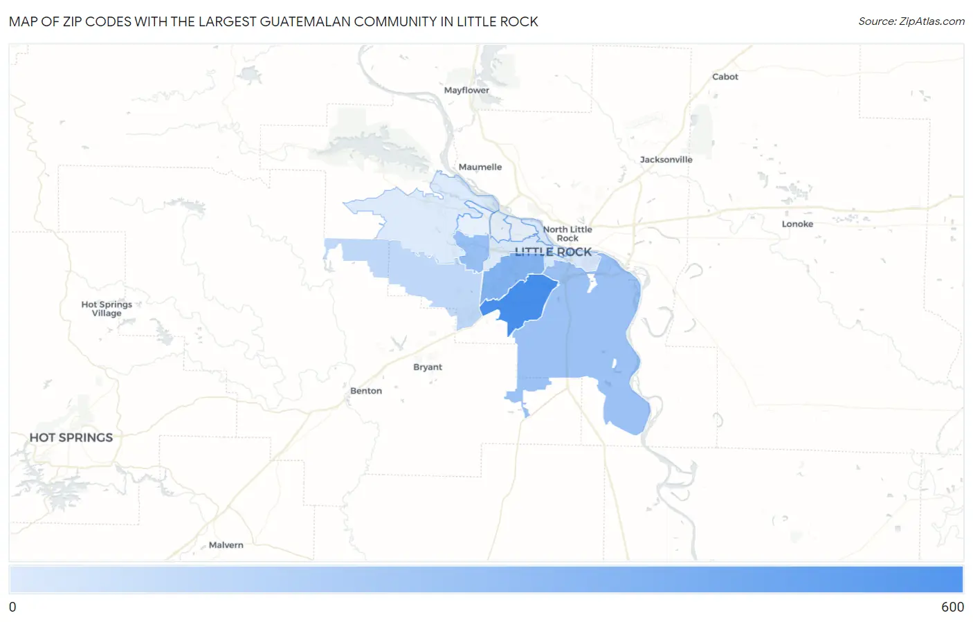 Zip Codes with the Largest Guatemalan Community in Little Rock Map