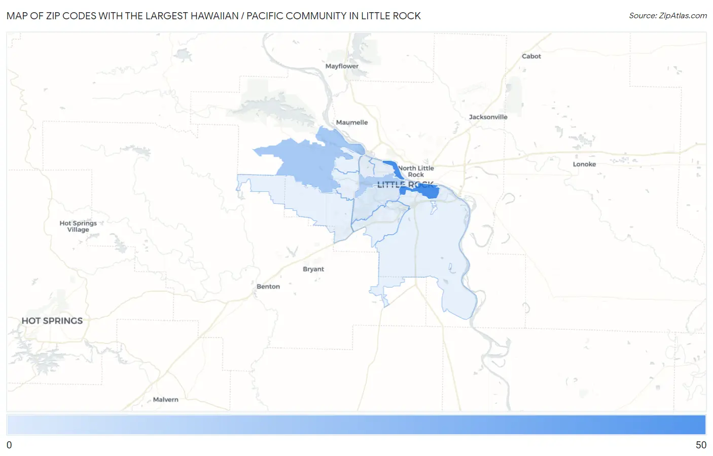Zip Codes with the Largest Hawaiian / Pacific Community in Little Rock Map