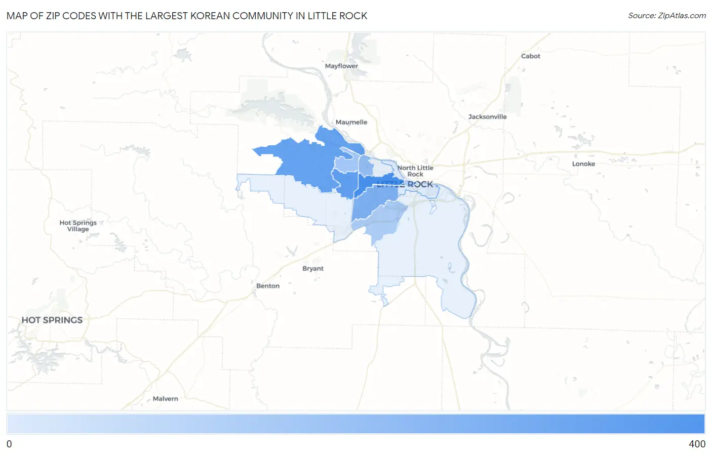 Zip Codes with the Largest Korean Community in Little Rock Map