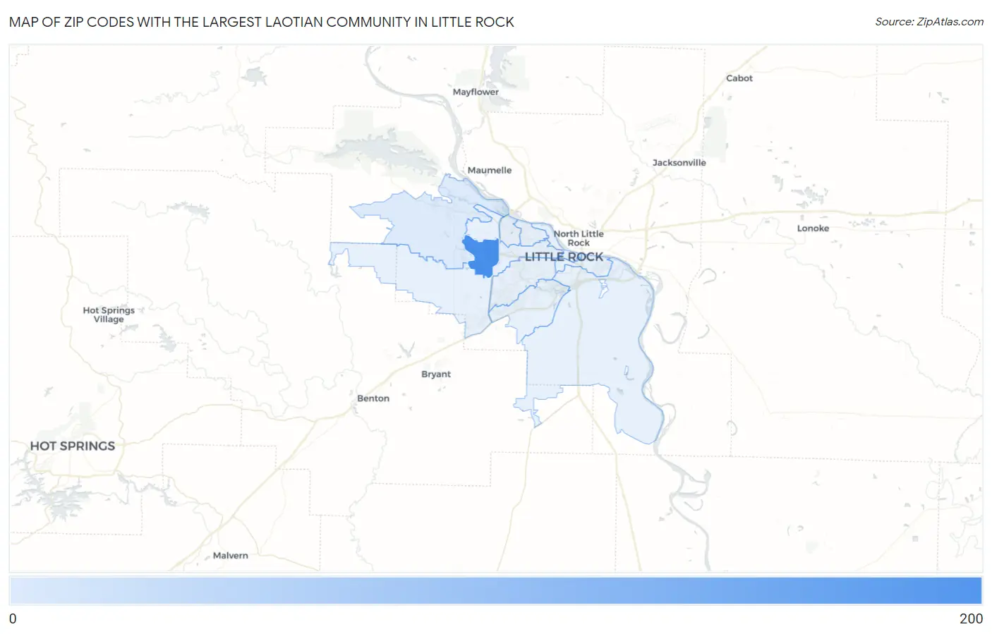 Zip Codes with the Largest Laotian Community in Little Rock Map