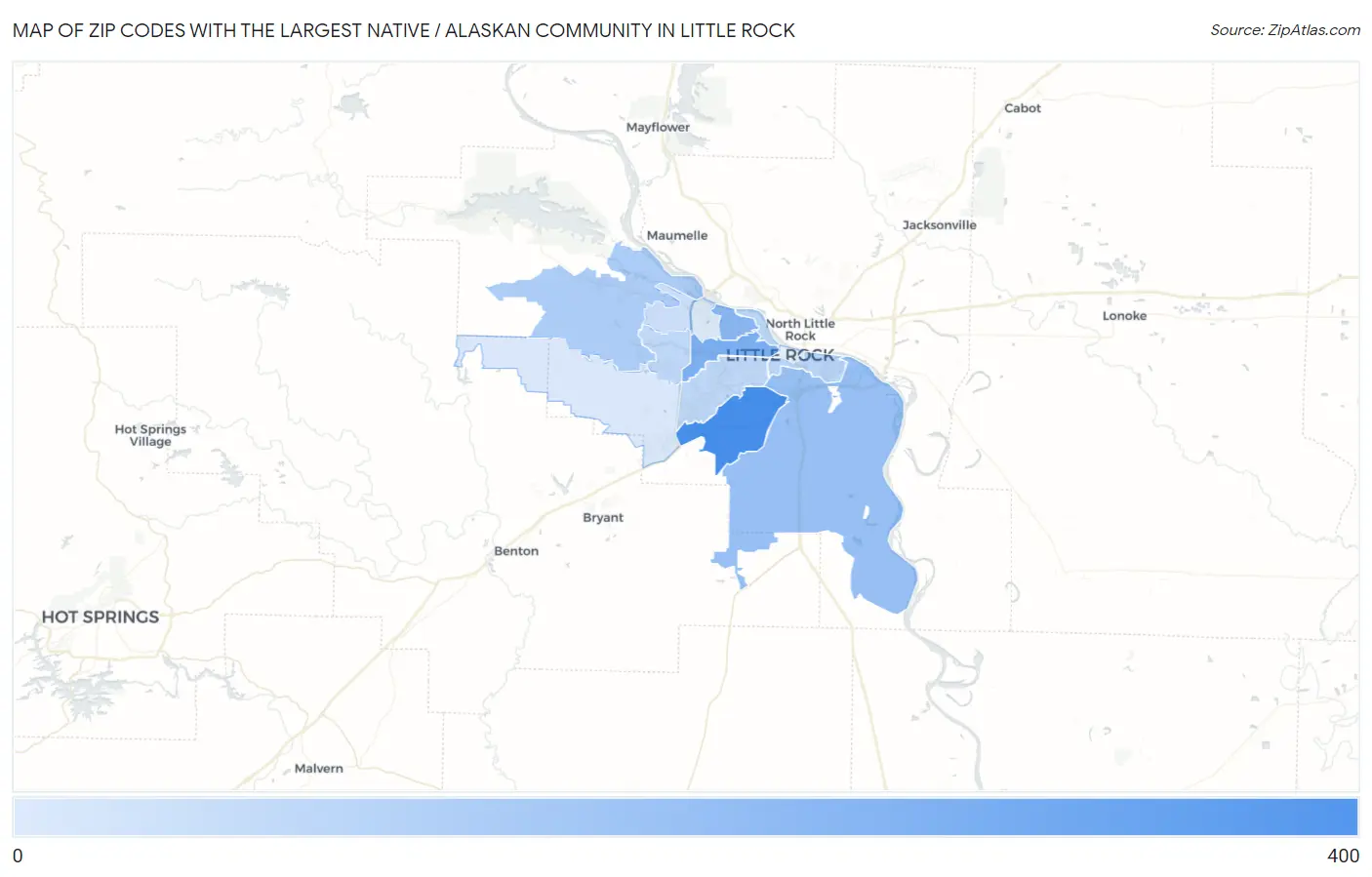 Zip Codes with the Largest Native / Alaskan Community in Little Rock Map