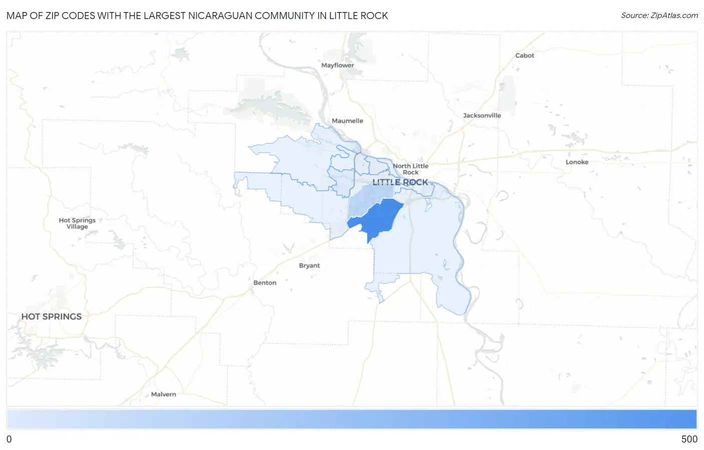 Zip Codes with the Largest Nicaraguan Community in Little Rock Map