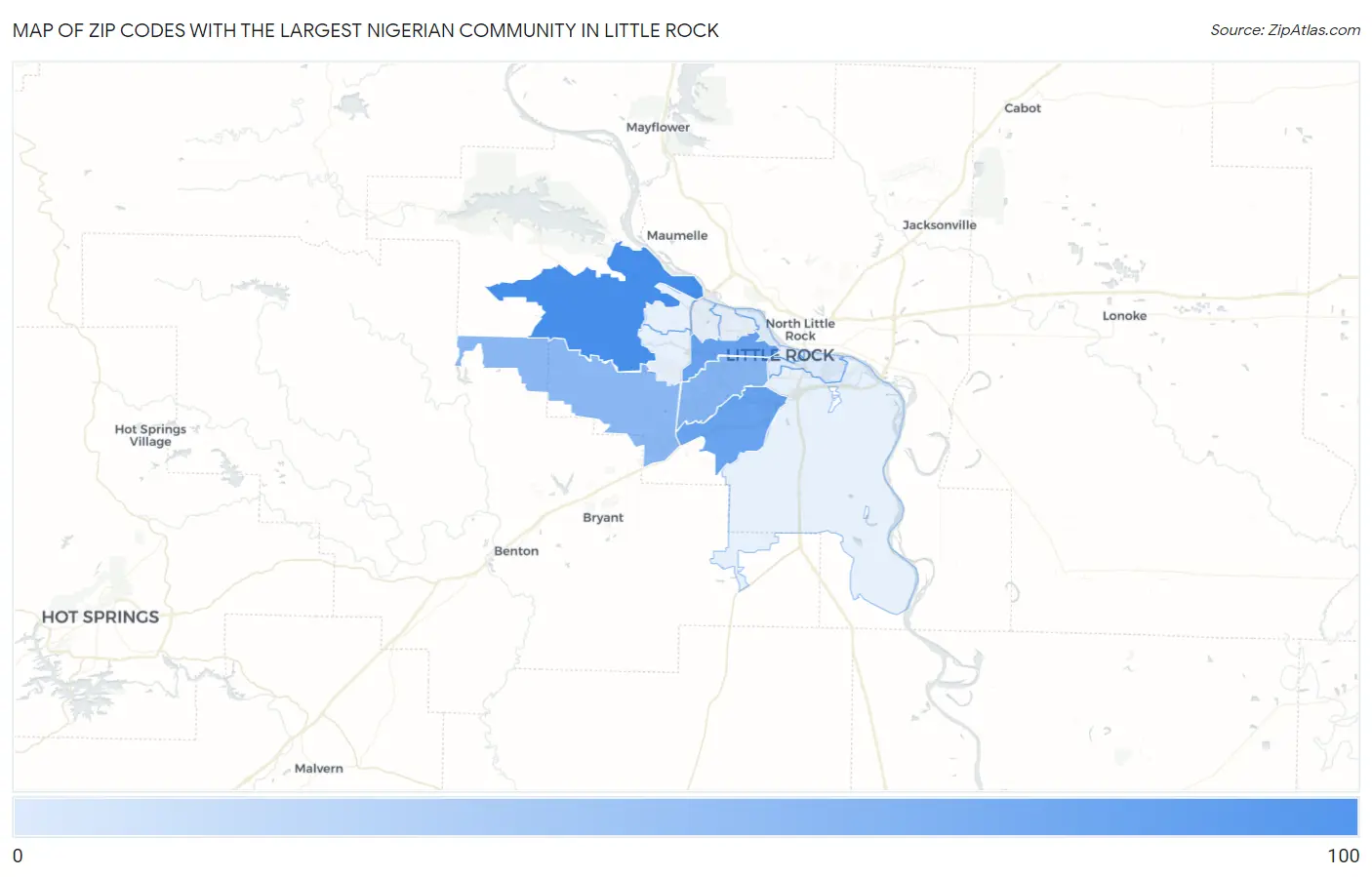 Zip Codes with the Largest Nigerian Community in Little Rock Map