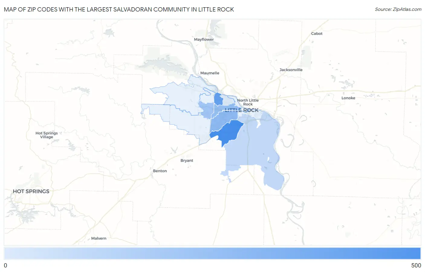Zip Codes with the Largest Salvadoran Community in Little Rock Map