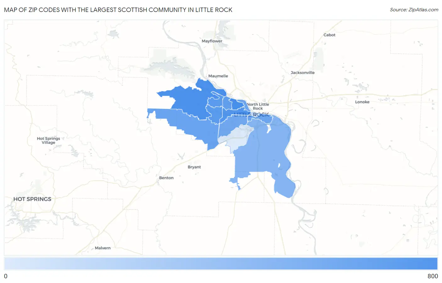 Zip Codes with the Largest Scottish Community in Little Rock Map