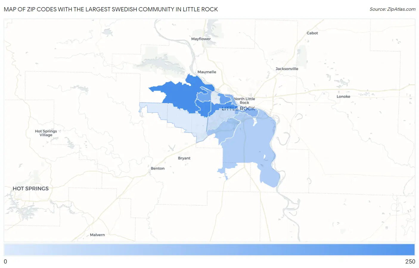 Zip Codes with the Largest Swedish Community in Little Rock Map