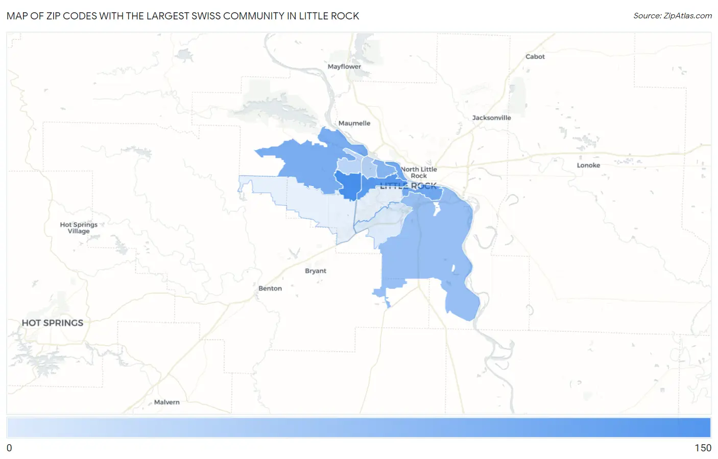 Zip Codes with the Largest Swiss Community in Little Rock Map