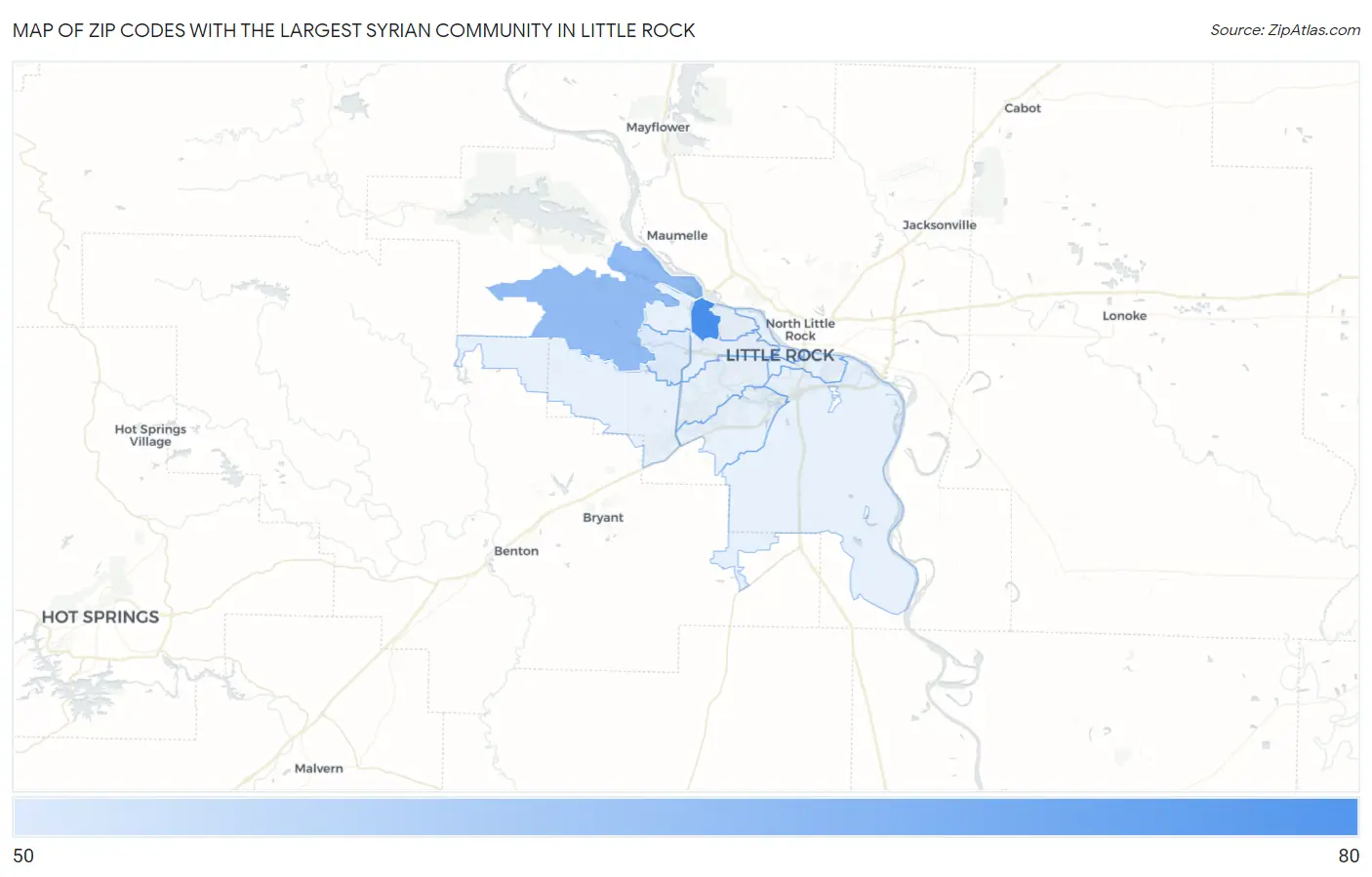 Zip Codes with the Largest Syrian Community in Little Rock Map