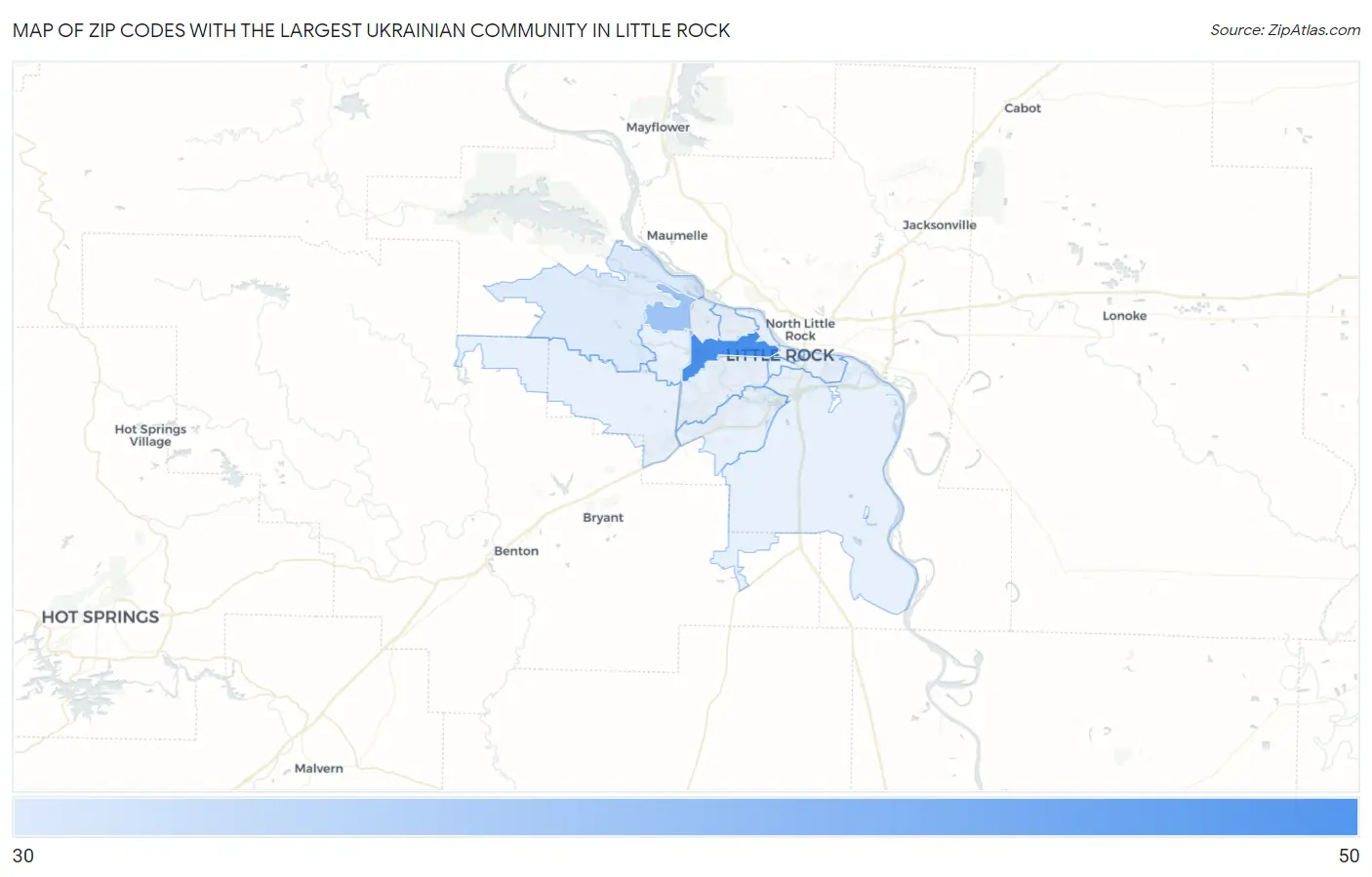 Zip Codes with the Largest Ukrainian Community in Little Rock Map
