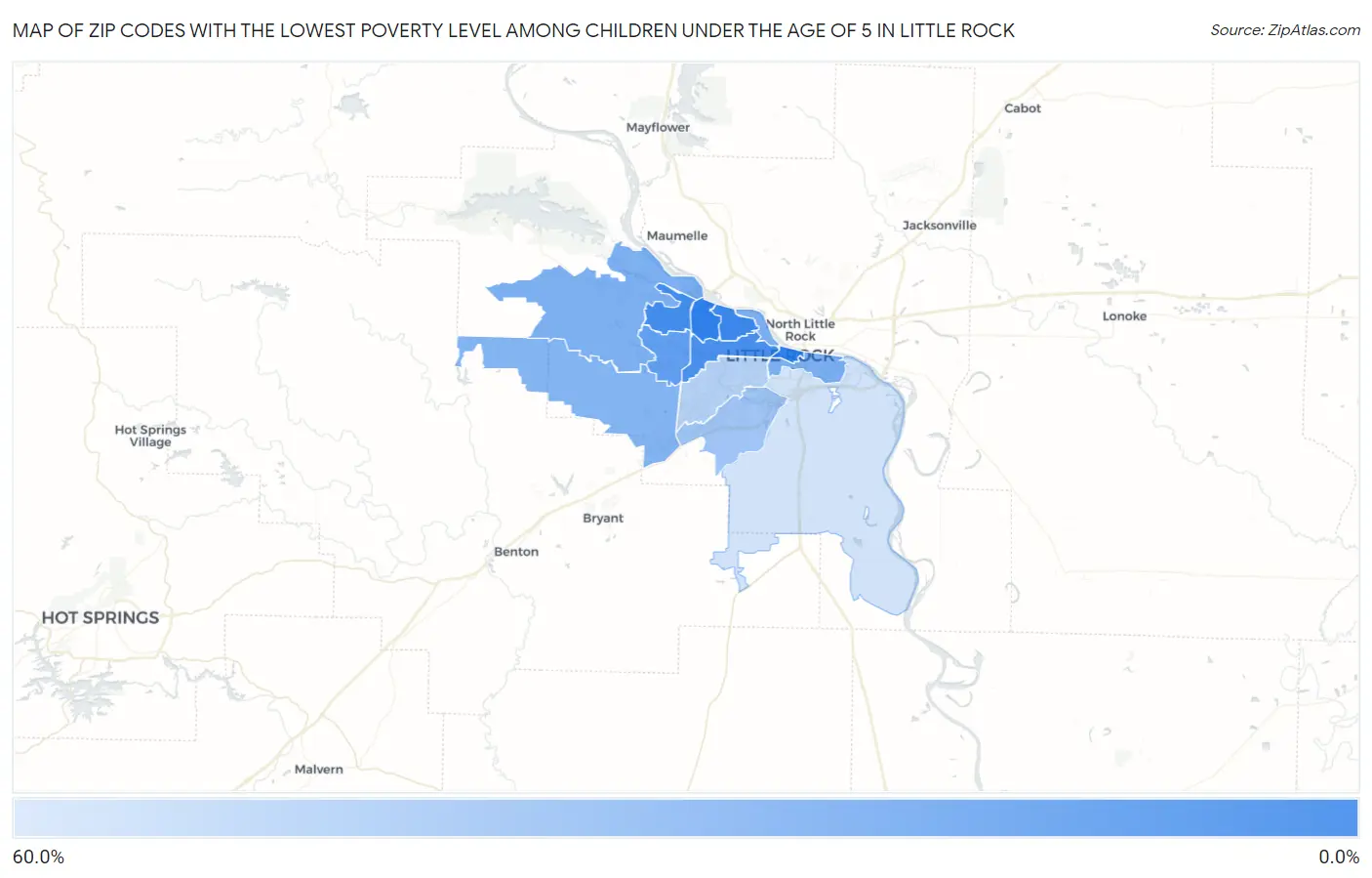 Zip Codes with the Lowest Poverty Level Among Children Under the Age of 5 in Little Rock Map
