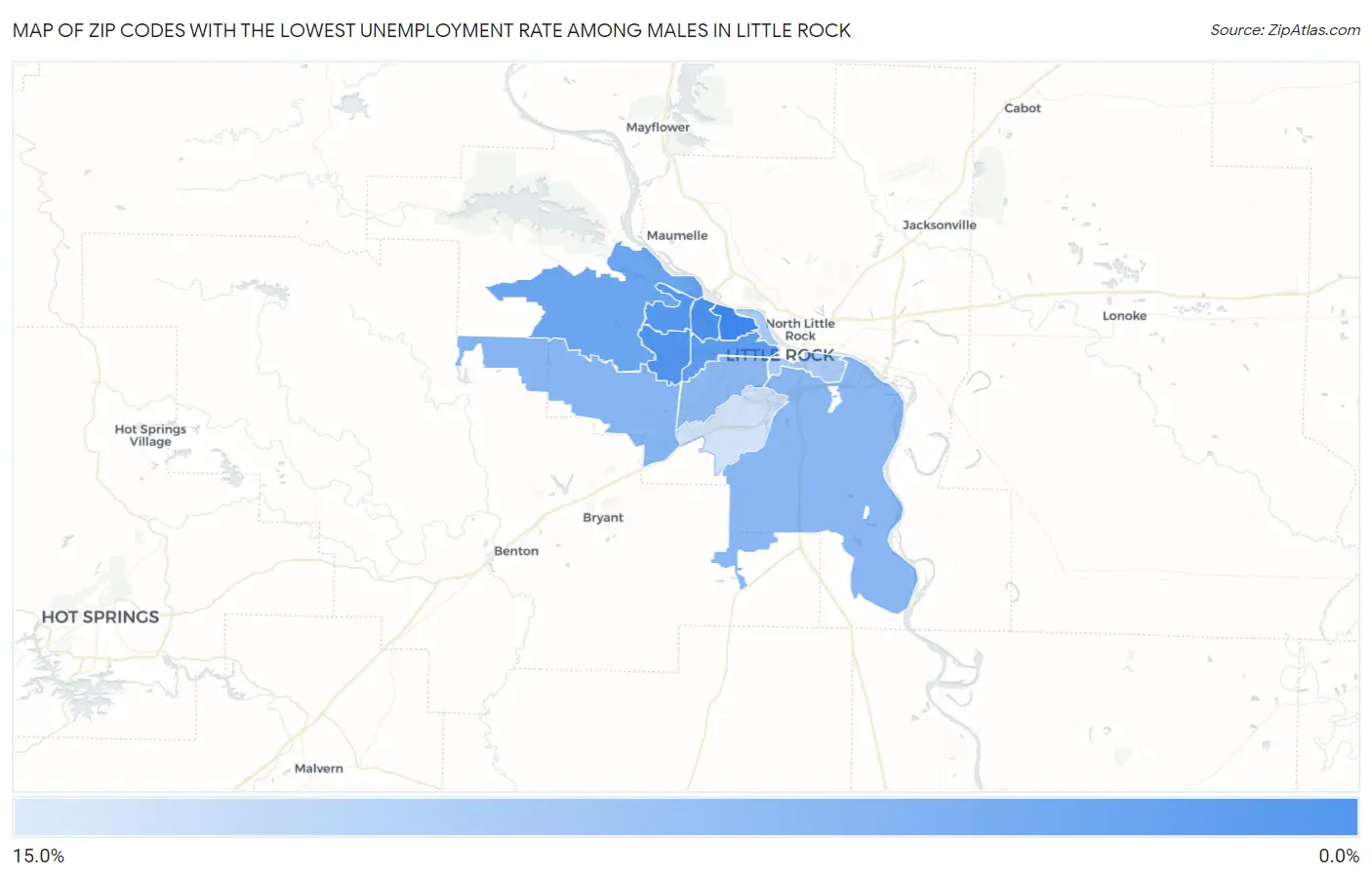 Zip Codes with the Lowest Unemployment Rate Among Males in Little Rock Map