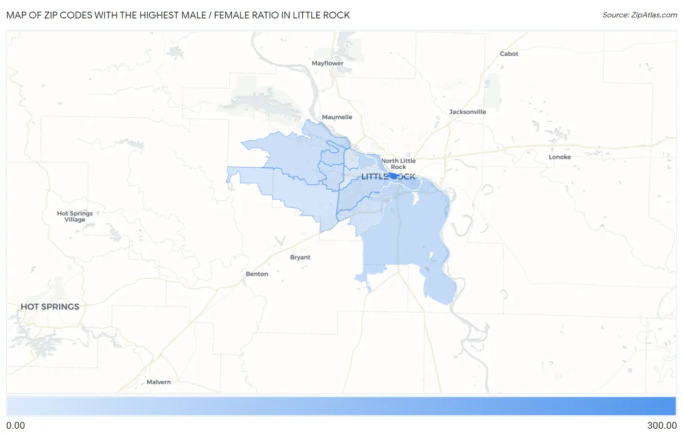 Zip Codes with the Highest Male / Female Ratio in Little Rock Map