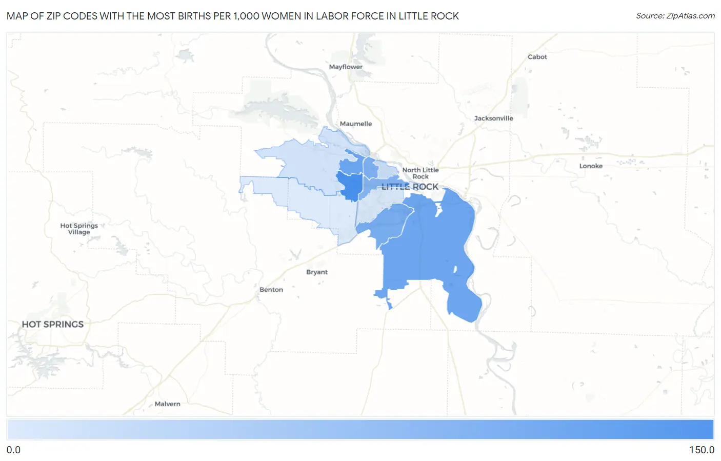 Zip Codes with the Most Births per 1,000 Women in Labor Force in Little Rock Map