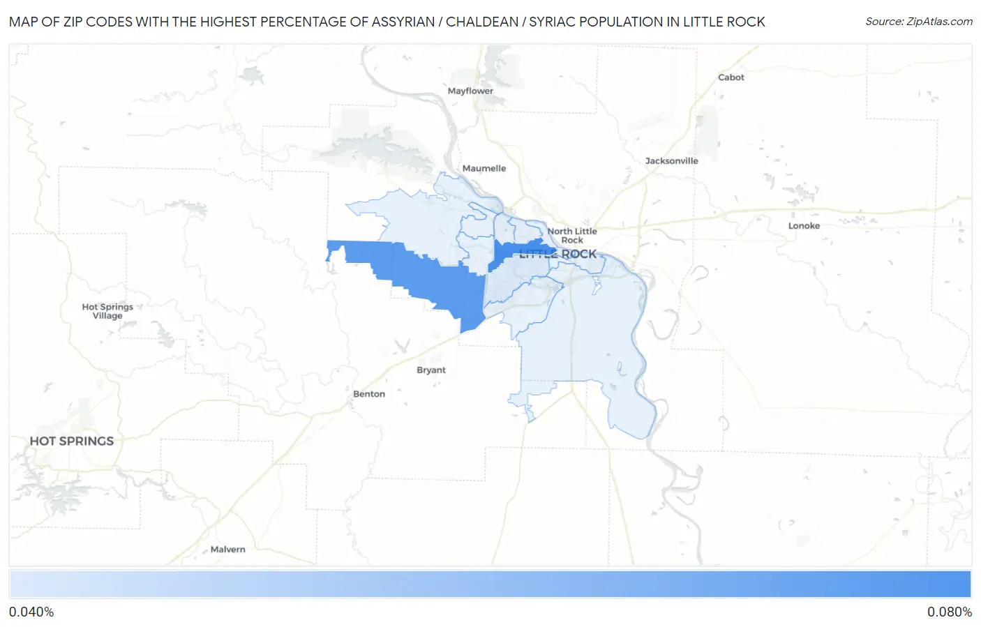 Zip Codes with the Highest Percentage of Assyrian / Chaldean / Syriac Population in Little Rock Map