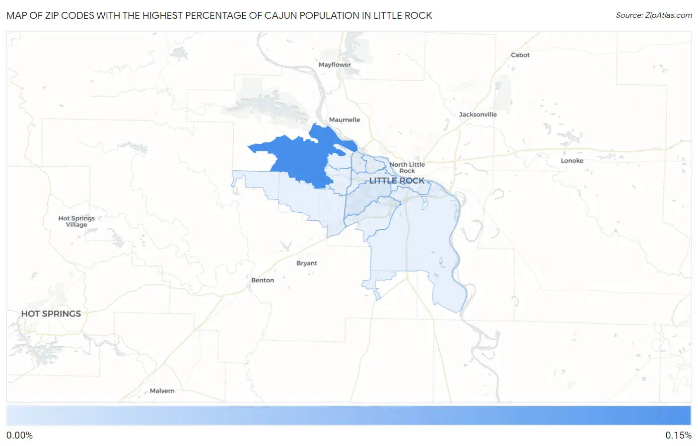Zip Codes with the Highest Percentage of Cajun Population in Little Rock Map