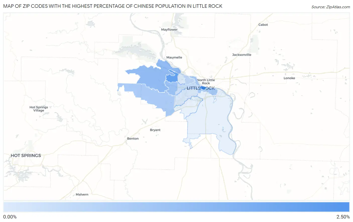 Zip Codes with the Highest Percentage of Chinese Population in Little Rock Map
