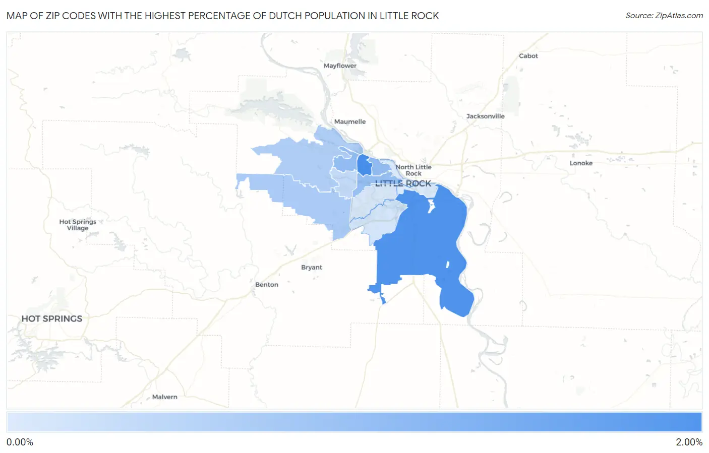 Zip Codes with the Highest Percentage of Dutch Population in Little Rock Map