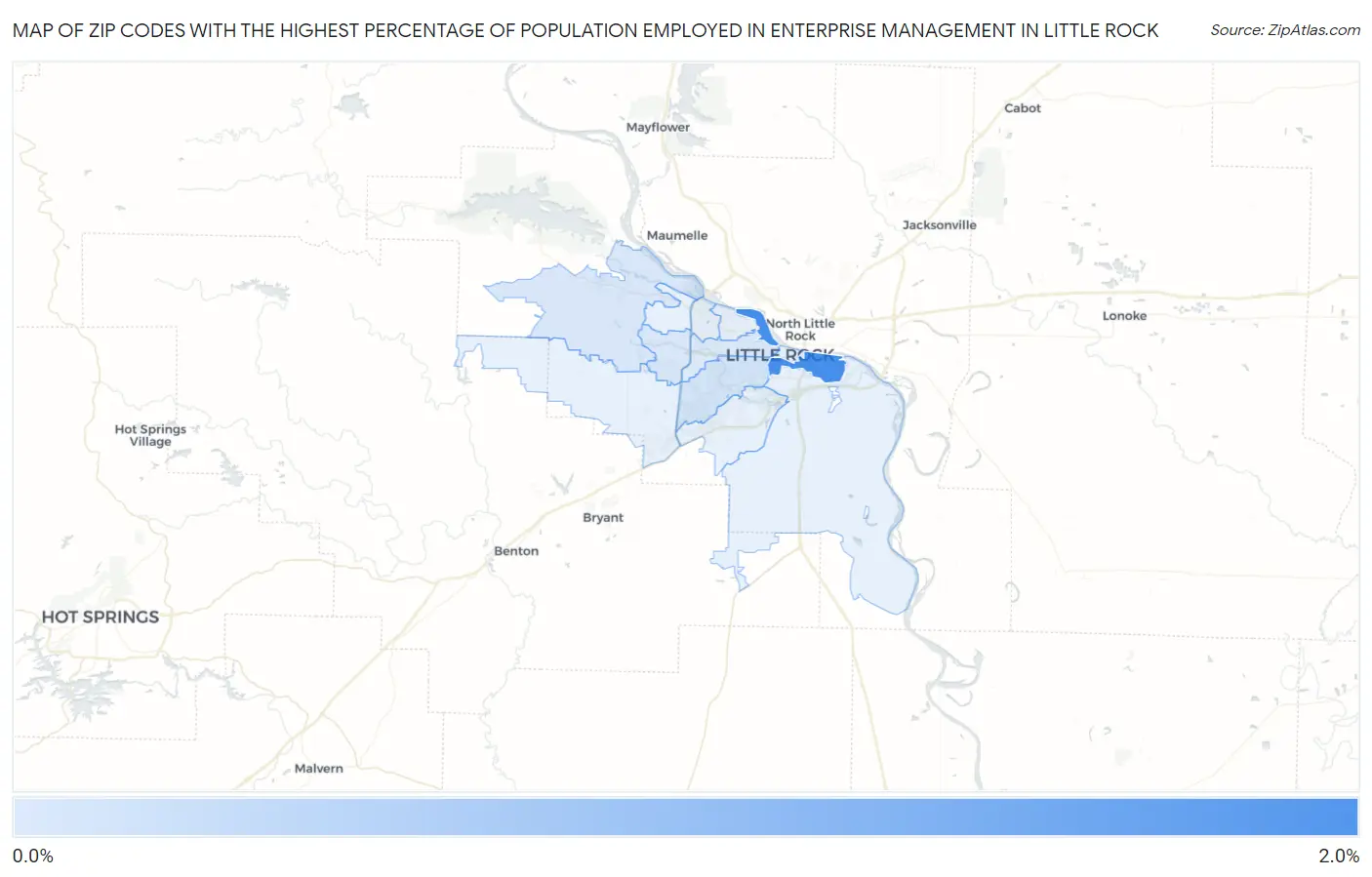 Zip Codes with the Highest Percentage of Population Employed in Enterprise Management in Little Rock Map