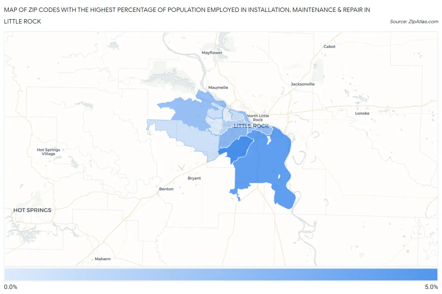 Zip Codes with the Highest Percentage of Population Employed in Installation, Maintenance & Repair in Little Rock Map