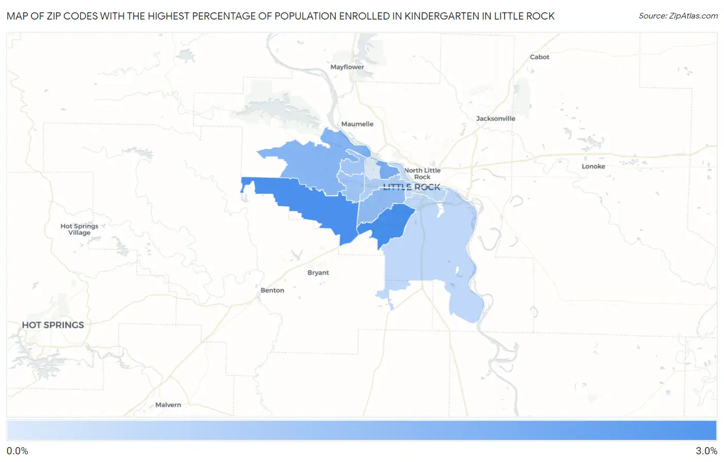 Zip Codes with the Highest Percentage of Population Enrolled in Kindergarten in Little Rock Map