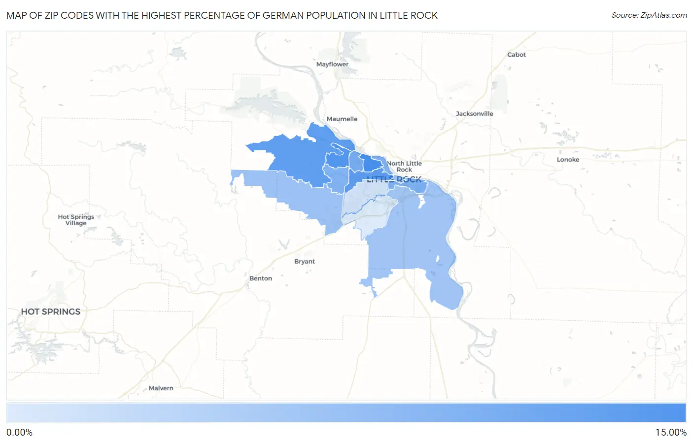 Zip Codes with the Highest Percentage of German Population in Little Rock Map