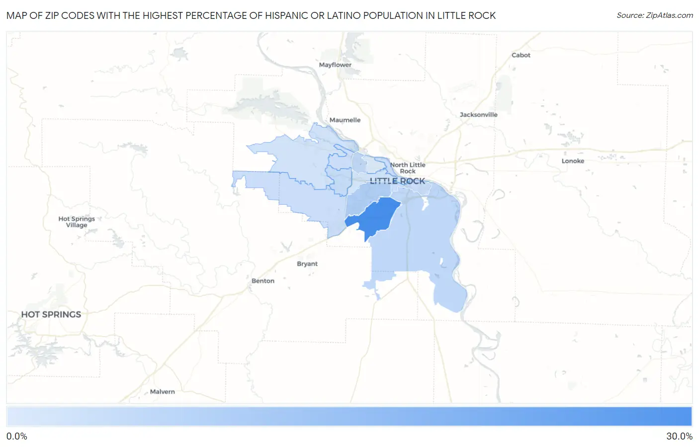 Zip Codes with the Highest Percentage of Hispanic or Latino Population in Little Rock Map