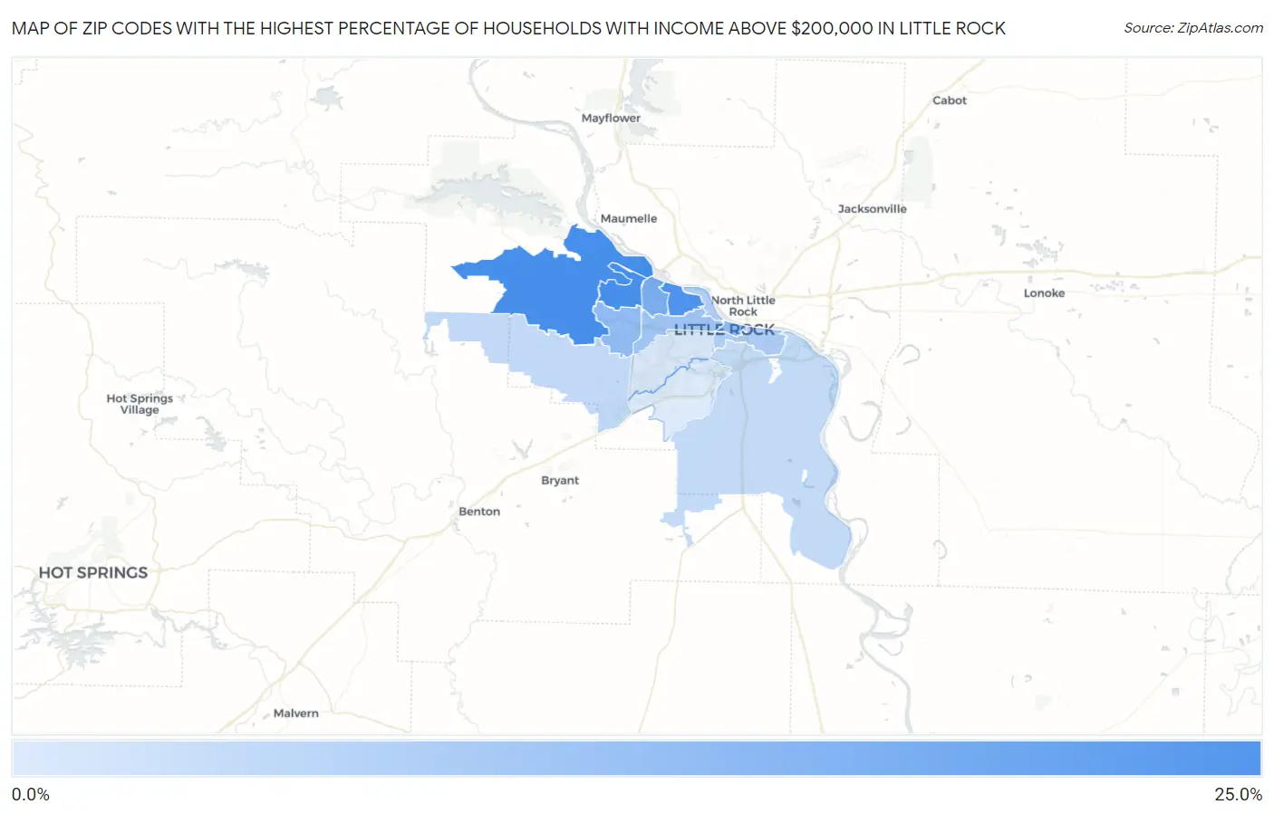 Zip Codes with the Highest Percentage of Households with Income Above $200,000 in Little Rock Map