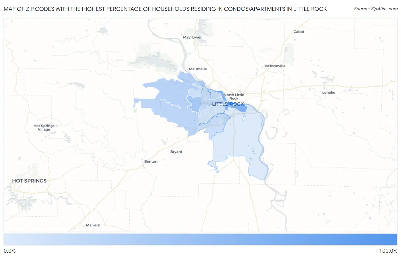 Zip Codes with the Highest Percentage of Households Residing in Condos/Apartments in Little Rock Map