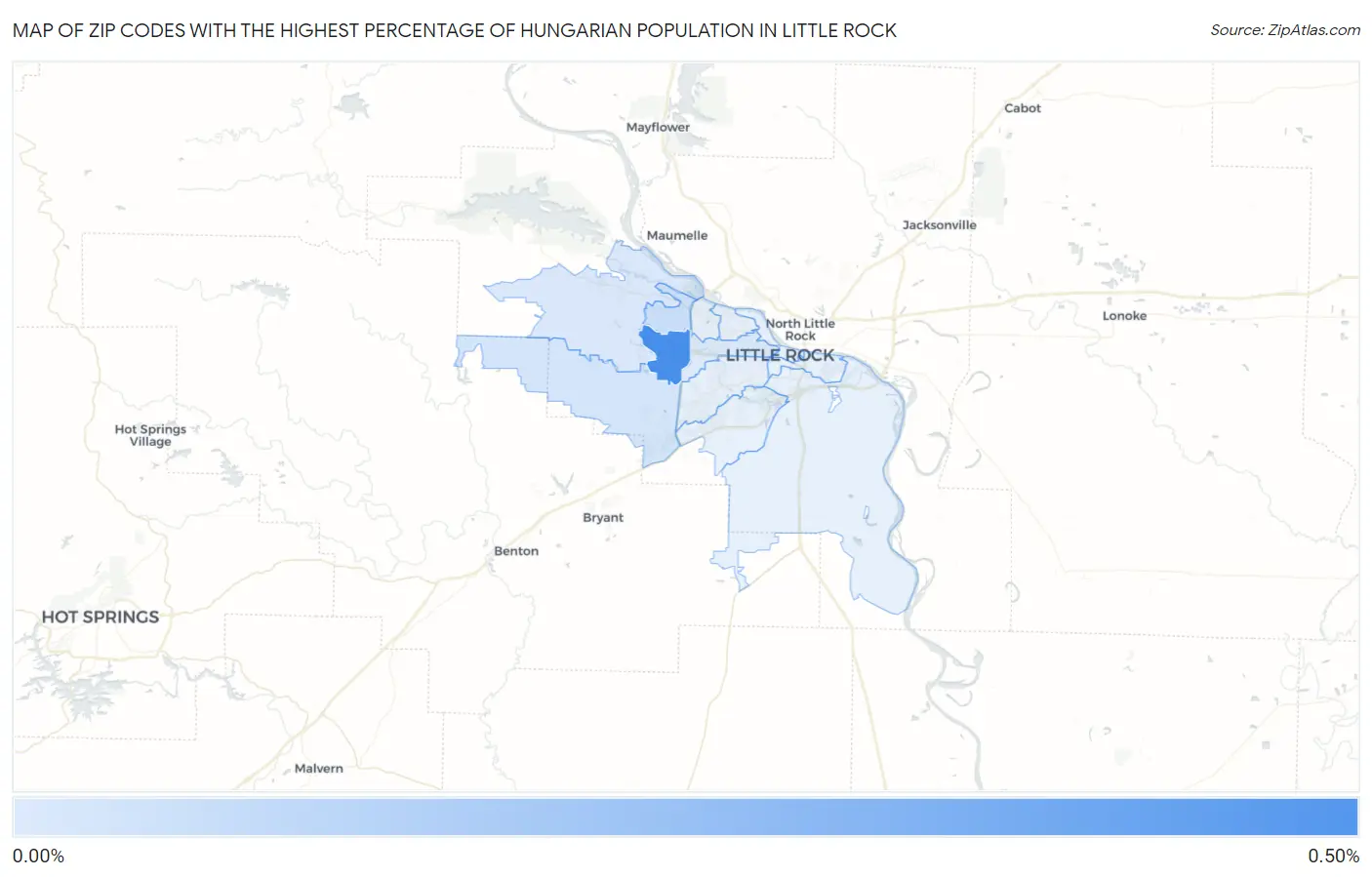Zip Codes with the Highest Percentage of Hungarian Population in Little Rock Map