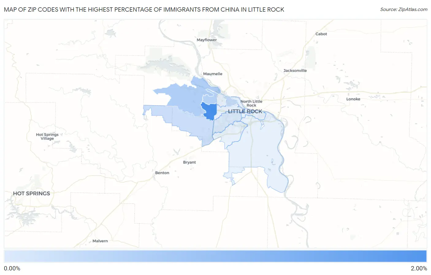 Zip Codes with the Highest Percentage of Immigrants from China in Little Rock Map
