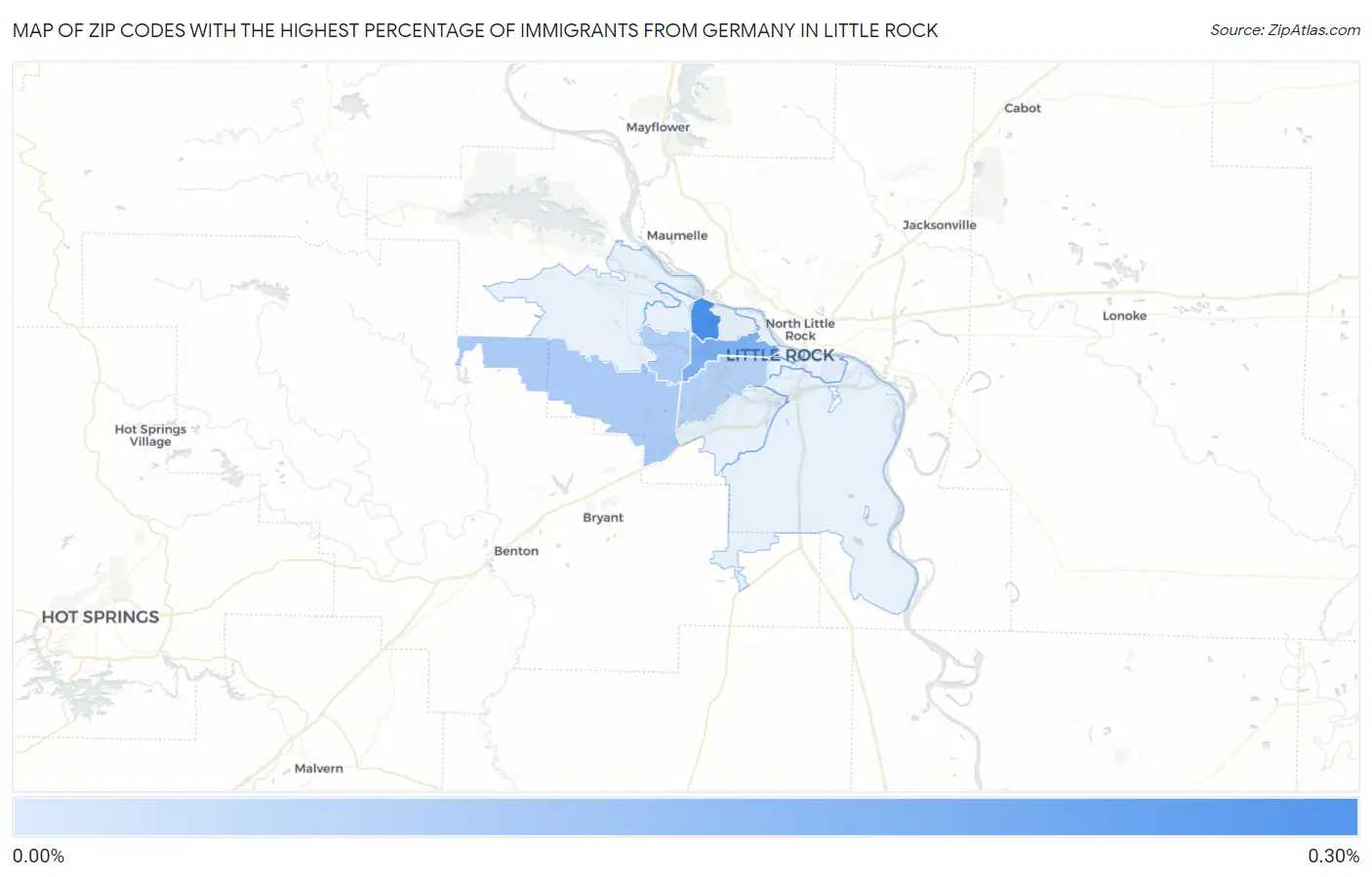 Zip Codes with the Highest Percentage of Immigrants from Germany in Little Rock Map