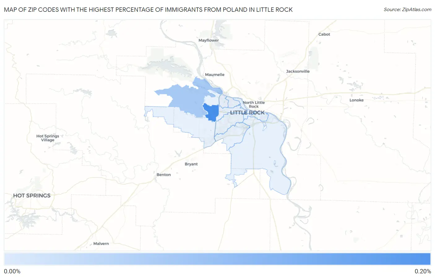 Zip Codes with the Highest Percentage of Immigrants from Poland in Little Rock Map